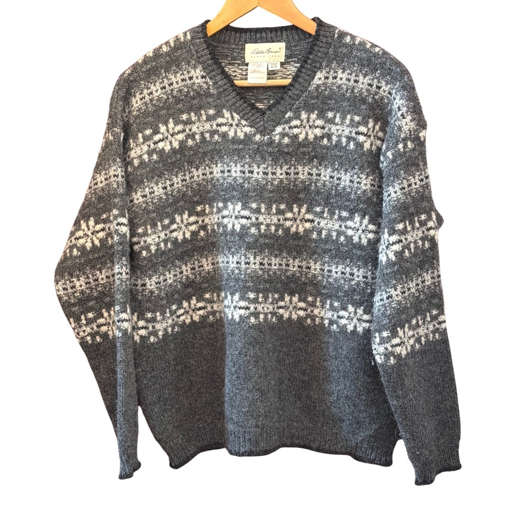 90s Eddie Bauer V-Neck Sweater Fair Isle Gorpcore Cabin Nordic Traditional Cozy